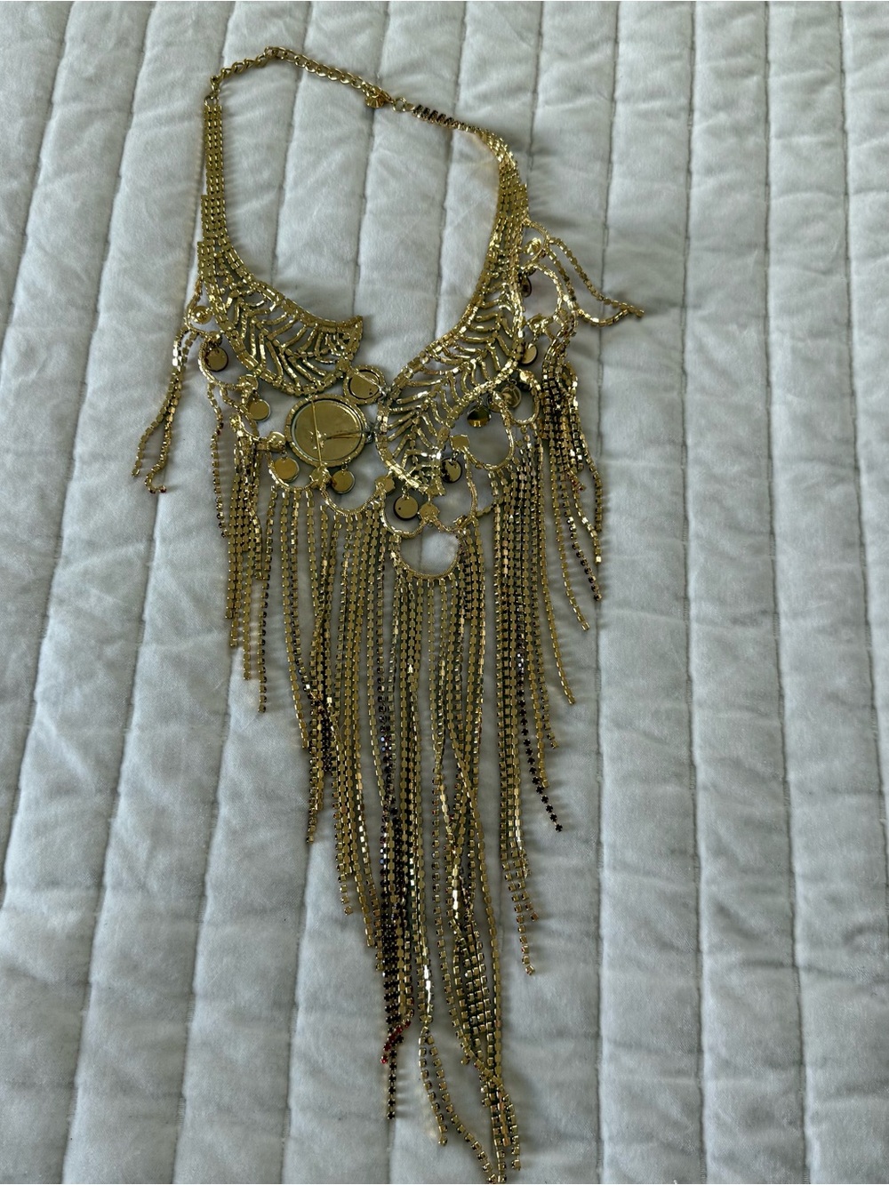 Rare Y2K burlesque glam ruby red gold rhinestone cascading chain necklace - Picture 3 of 7